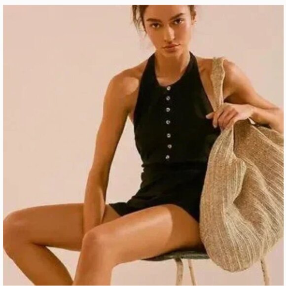 NWT FP Free People Beach Free-est Kaelyn Backless Romper Black M - Picture 2 of 9